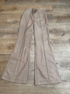 Avec Les Filles Faux Leather Flare Pants in Taupe